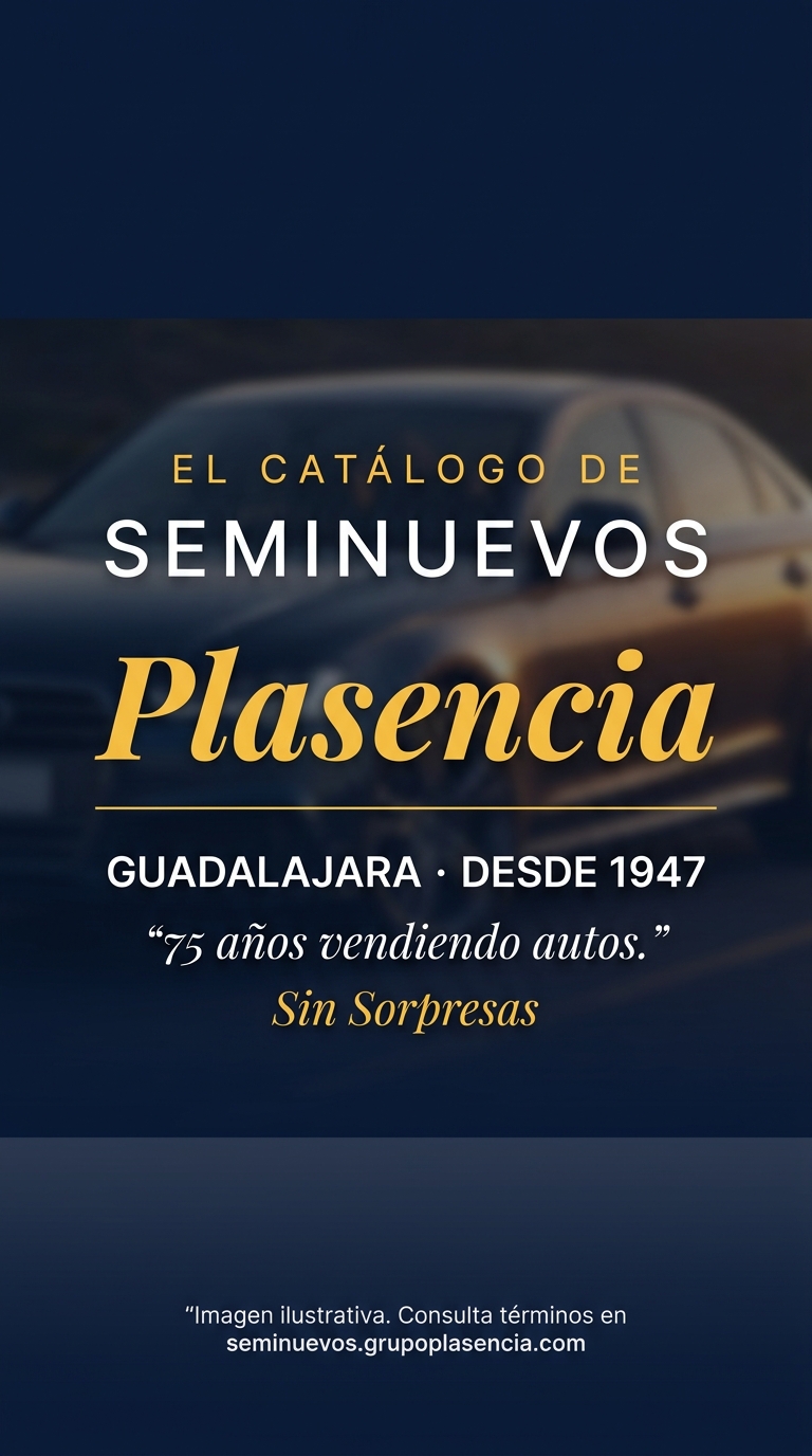 H01 Marca Seminuevos Plasencia · El catálogo de · tipografía editorial con auto silueta