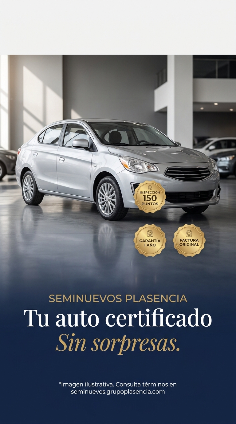 H05 Tu auto certificado · sedán seminuevo en showroom con 3 badges dorados
