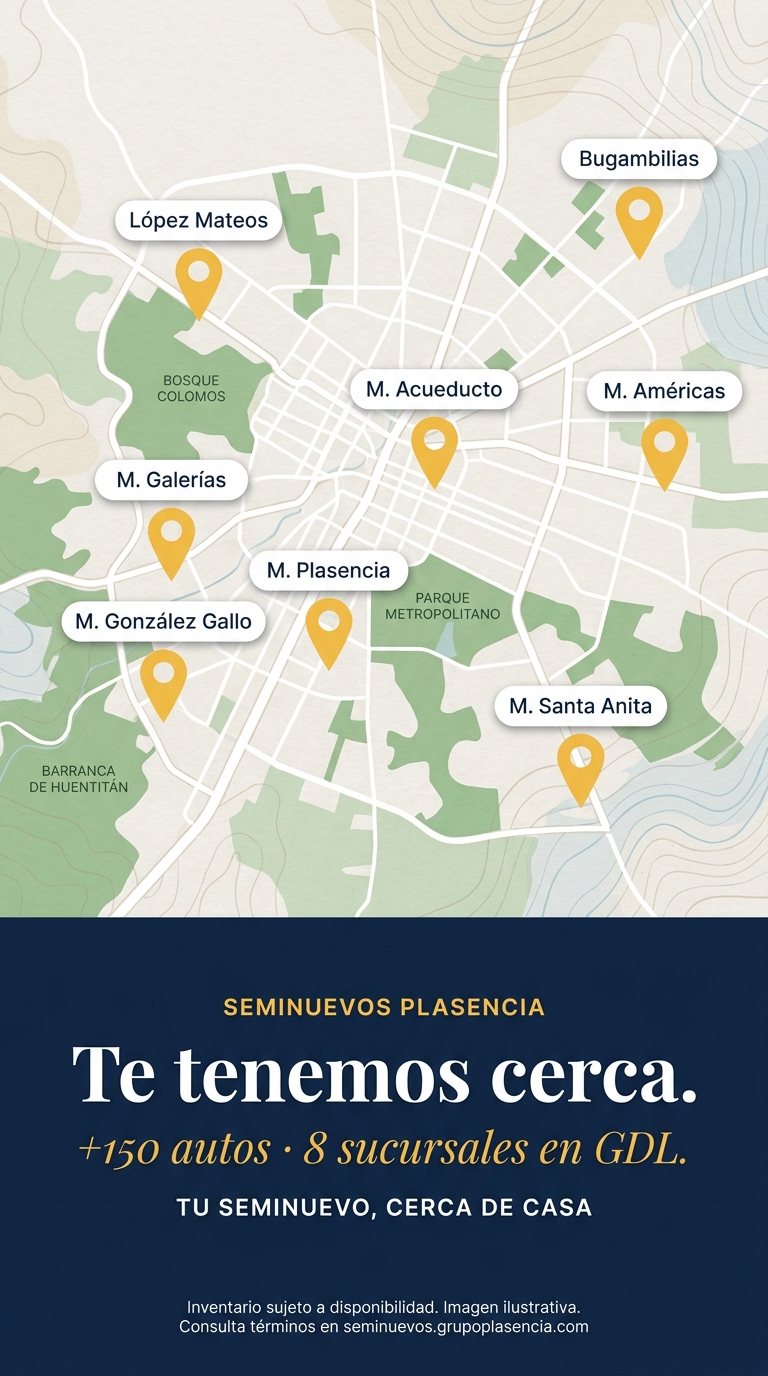 H06 Te tenemos cerca · mapa GDL con 8 sucursales etiquetadas + 150 autos